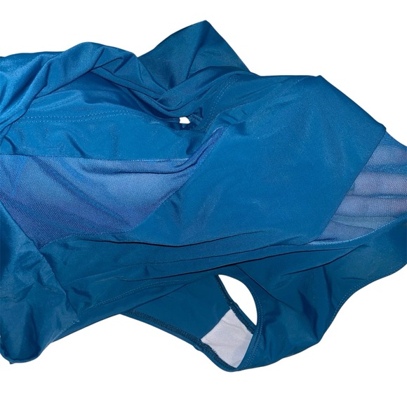 Teal Blue One Piece Swimsuit with Mesh Accents - Picture 8 of 11